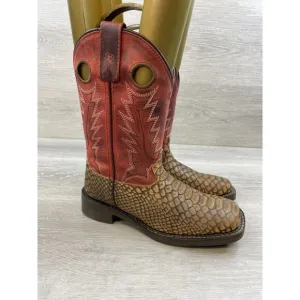 Smoky Mountain 3072C Kids 1 Brown Leather Square Toe Pull-On Western Cowboy Boot