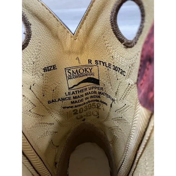 Smoky Mountain 3072C Kids 1 Brown Leather Square Toe Pull-On Western Cowboy Boot