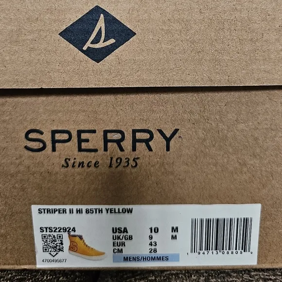 Sperry Men's Striper II High Top 85th Anniversary Shoes Leather Yellow sz 10