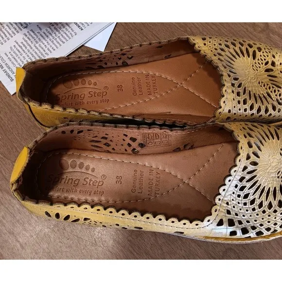 Spring Step Brandal 38/7.5 Slip-On Women 9 Yellow Leather Open Toe Comfort Shoes