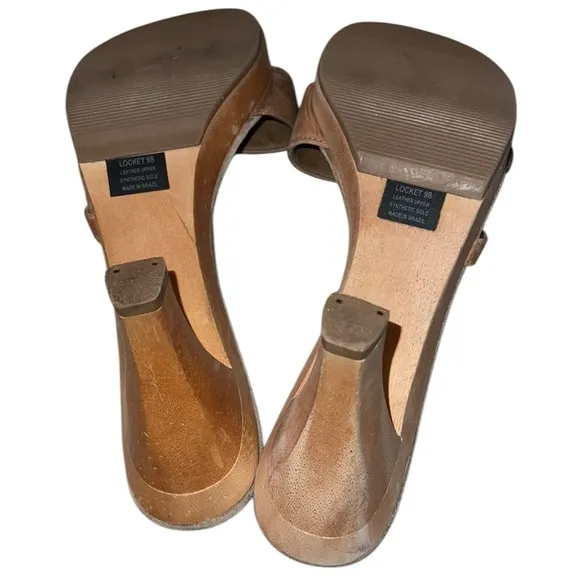 Steve Madden Leather Tan Women's Wooden Heeled Sandals 9