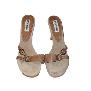 Steve Madden Leather Tan Women's Wooden Heeled Sandals 9