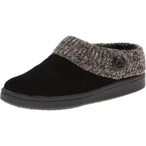 Suede Leather Knitted Collar Clog Slippers for Women with Faux Fur Lining