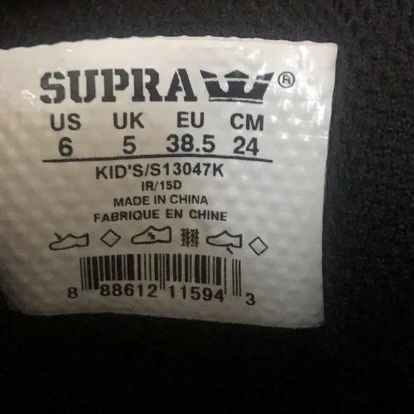 Supra Kids Black and Gold Sequin High Top Tennis Shoes, Big Kids Size 6