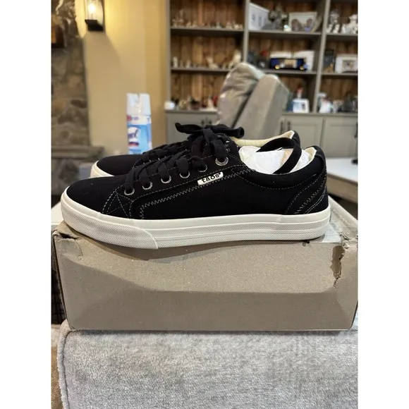 Taos Plim Soul Sneakers Women's US 9 Black White Canvas Lace-up Shoes Comfort