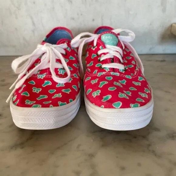 TAYLOR SWIFT KEDS Favorite Things Bows &amp; Cats Print Pink Blue Sneakers 9…