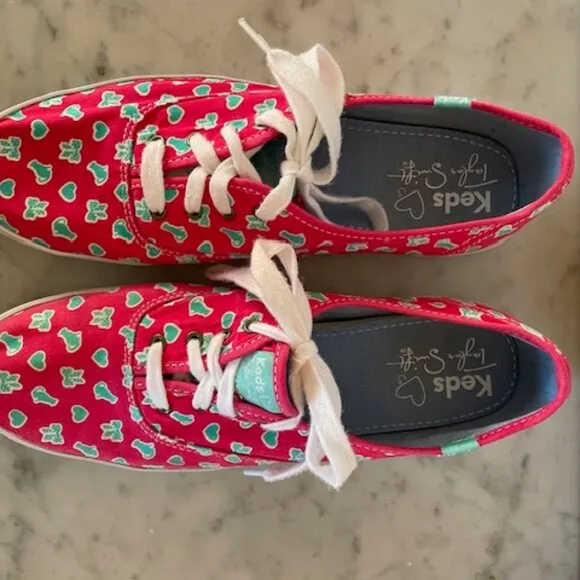 TAYLOR SWIFT KEDS Favorite Things Bows &amp; Cats Print Pink Blue Sneakers 9…