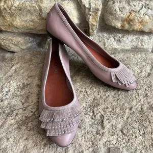 TODS Pink Mauve Leather Fringe Studs Ballet Flat Slip On Driving Shoes  41/10