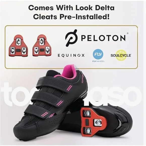 Tommaso Black &amp; Pink Spin Shoes with attached Cleats