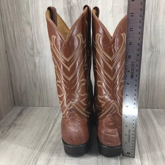 Tony Lama Boots Mens 8D Brown Lizard Pull On Western Cowboy Boots