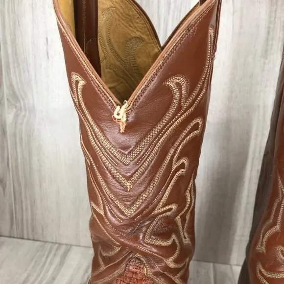 Tony Lama Boots Mens 8D Brown Lizard Pull On Western Cowboy Boots