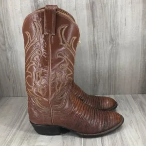 Tony Lama Boots Mens 8D Brown Lizard Pull On Western Cowboy Boots