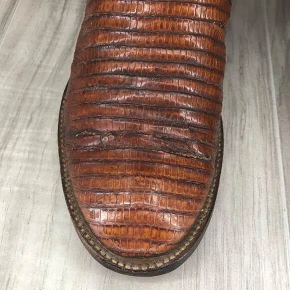 Tony Lama Boots Mens 8D Brown Lizard Pull On Western Cowboy Boots