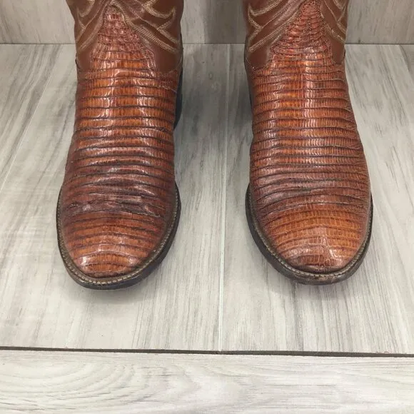 Tony Lama Boots Mens 8D Brown Lizard Pull On Western Cowboy Boots