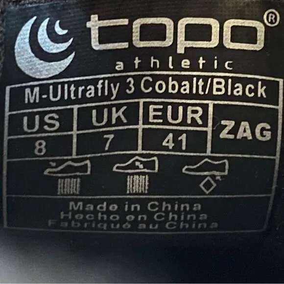 Topo Athletic Shoes Mens 8 Cobalt Blue Black Ultrafly 3 Road Running Sneakers