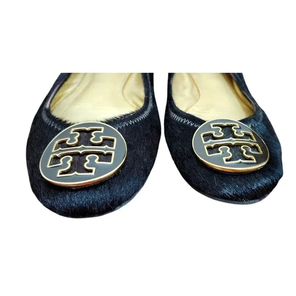 Tory Burch Reva Brown Gold Animal Fur Ballet Flat Womens Size 7 Slip On Ballet