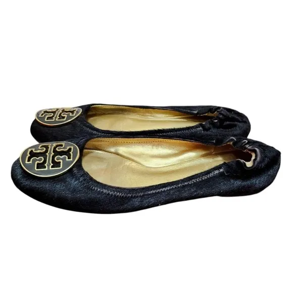 Tory Burch Reva Brown Gold Animal Fur Ballet Flat Womens Size 7 Slip On Ballet