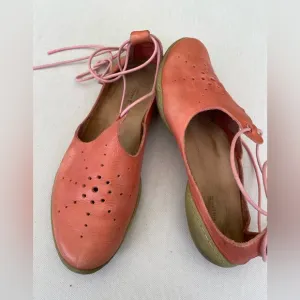 Trippen Leather Women's Orange Salmon  lace up Flat Sandals Shoes Size 38  7