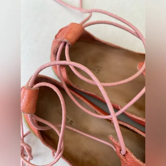 Trippen Leather Women's Orange Salmon  lace up Flat Sandals Shoes Size 38  7