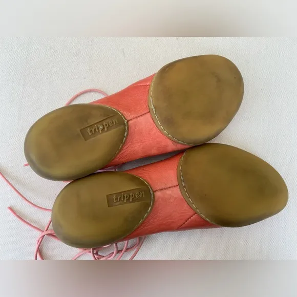 Trippen Leather Women's Orange Salmon  lace up Flat Sandals Shoes Size 38  7