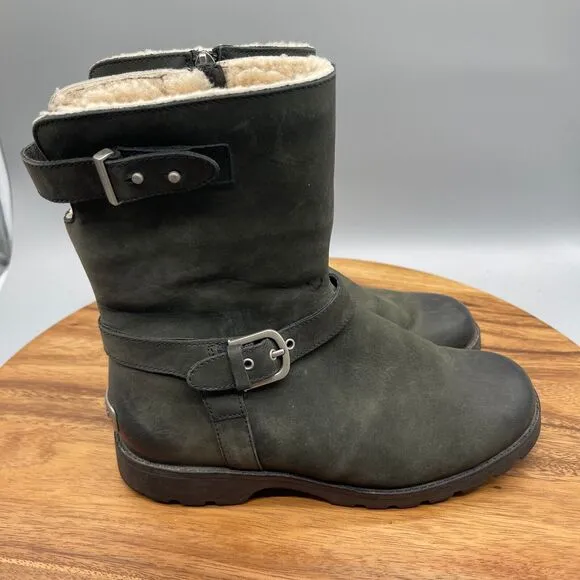 Ugg Australia Boots Womens Size 6 Green Leather Biker Combat Comfort Shoes