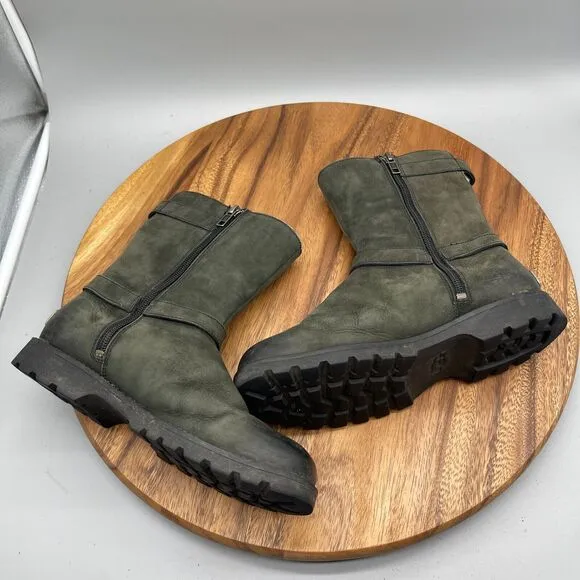 Ugg Australia Boots Womens Size 6 Green Leather Biker Combat Comfort Shoes