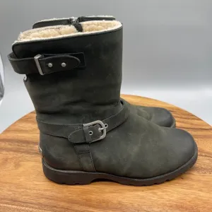 Ugg Australia Boots Womens Size 6 Green Leather Biker Combat Comfort Shoes