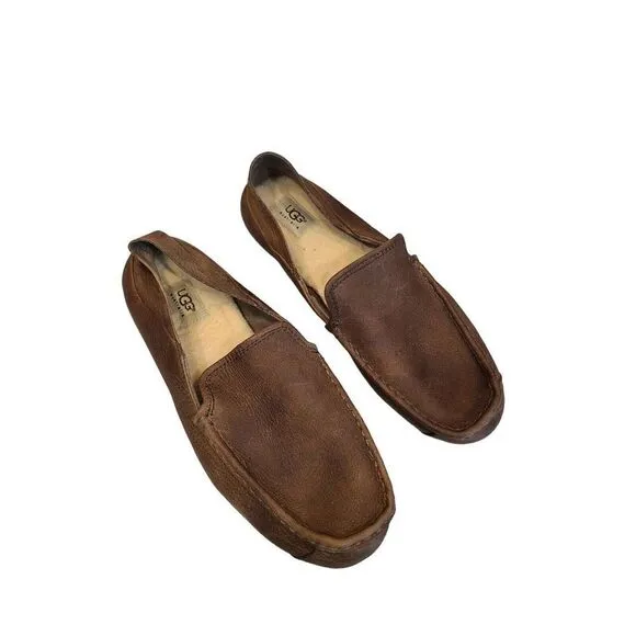 UGG Stout Brown Hunley Leather Loafers Driving Shoes | 1006477 Men's | 11