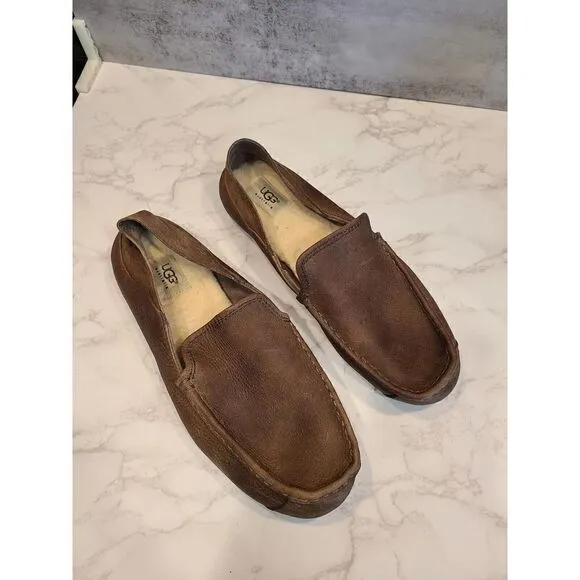 UGG Stout Brown Hunley Leather Loafers Driving Shoes | 1006477 Men's | 11