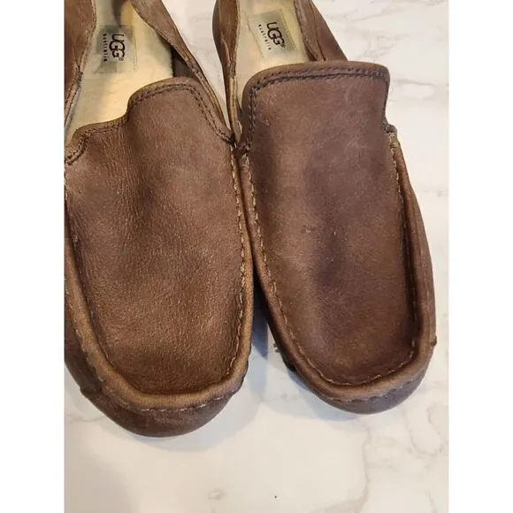 UGG Stout Brown Hunley Leather Loafers Driving Shoes | 1006477 Men's | 11