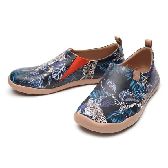UIN Men's Walking Shoes Slip On Microfiber Comfort Loafers (Jungle Imagination)
