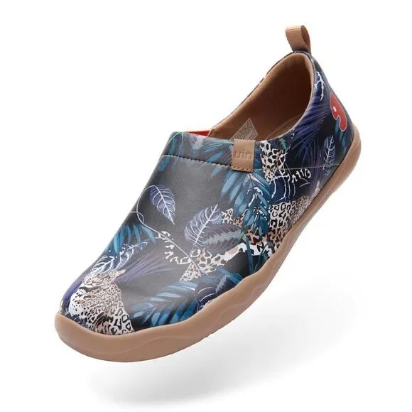UIN Men's Walking Shoes Slip On Microfiber Comfort Loafers (Jungle Imagination)
