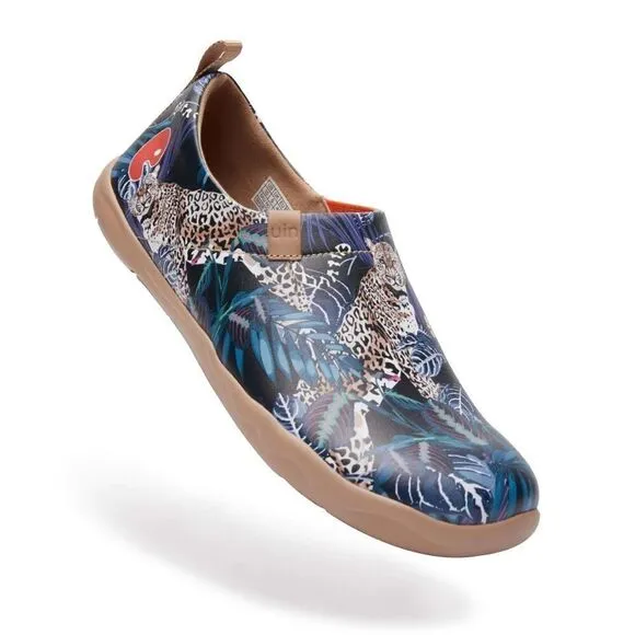 UIN Men's Walking Shoes Slip On Microfiber Comfort Loafers (Jungle Imagination)