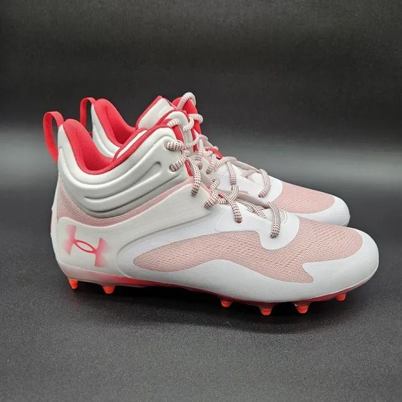 Under Amour (Mens 12) Command MC Mid Lacrosse Shoes Red White Lace Up Cleats New