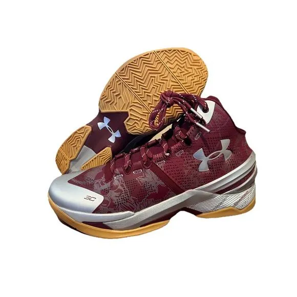 Under Armour Curry 2 Retro UA Domaine Red Silver Gum 3026052-601 Men’s Sz 12