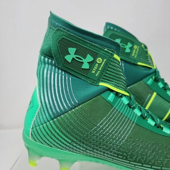 Under Armour Football Cleats Mens 9 Green Highlight MC Logo Spell Out Striped