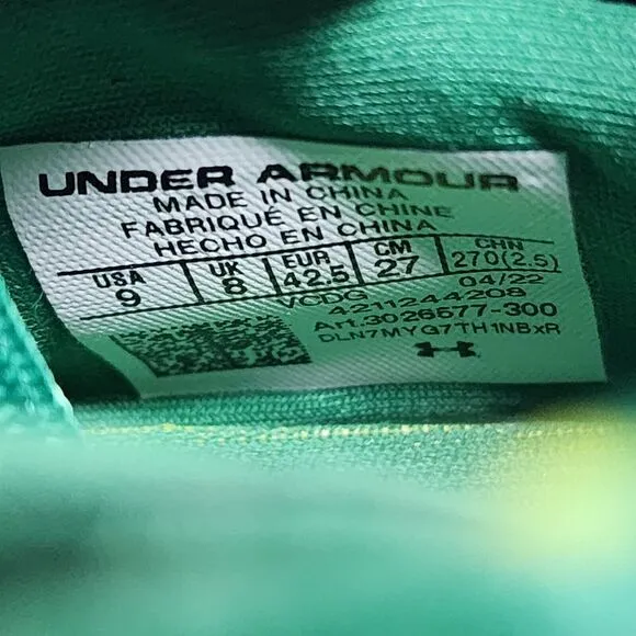Under Armour Football Cleats Mens 9 Green Highlight MC Logo Spell Out Striped