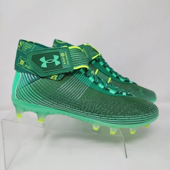 Under Armour Football Cleats Mens 9 Green Highlight MC Logo Spell Out Striped