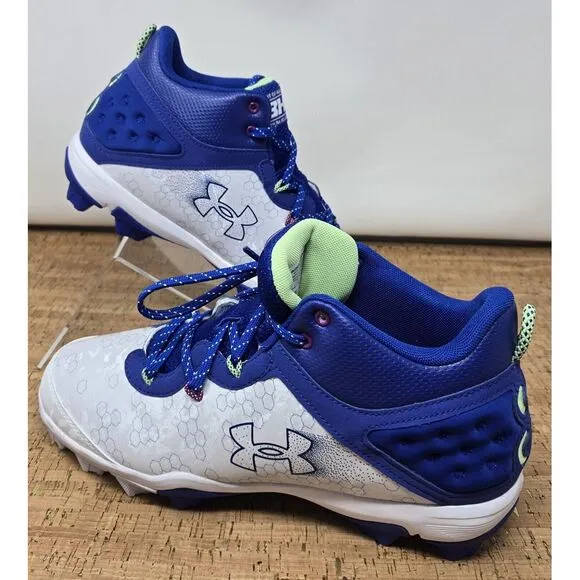 Under Armour Harper 8 Baseball Cleats Men 10 Blue White Lace Up Mid Top Molded