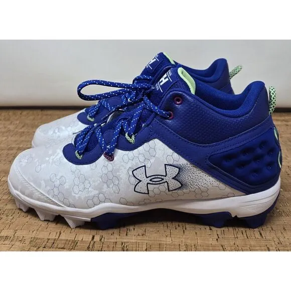 Under Armour Harper 8 Baseball Cleats Men 10 Blue White Lace Up Mid Top Molded