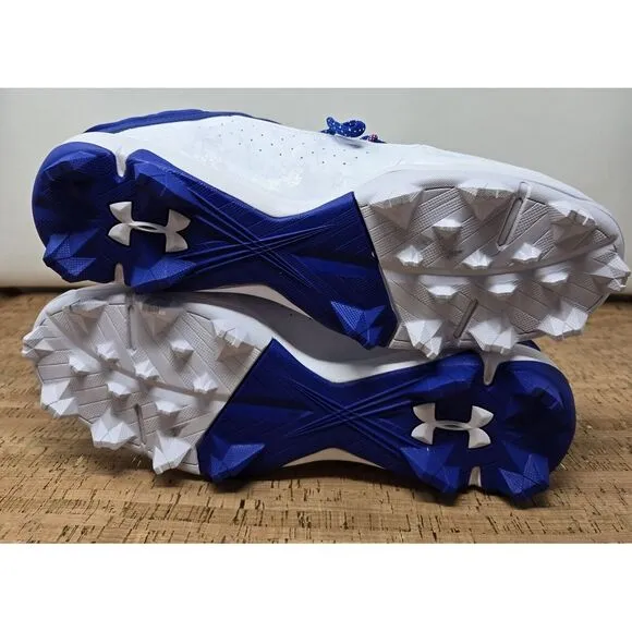 Under Armour Harper 8 Baseball Cleats Men 10 Blue White Lace Up Mid Top Molded