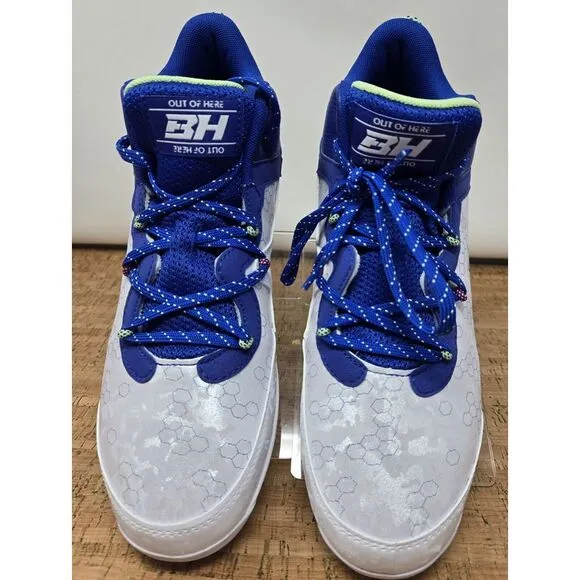 Under Armour Harper 8 Baseball Cleats Men 10 Blue White Lace Up Mid Top Molded