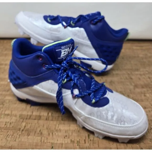 Under Armour Harper 8 Baseball Cleats Men 10 Blue White Lace Up Mid Top Molded