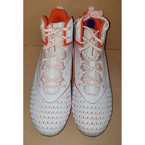 Under Armour Men's Hammer MC Football Cleats Size 10.5 White-Orange 3022836-117