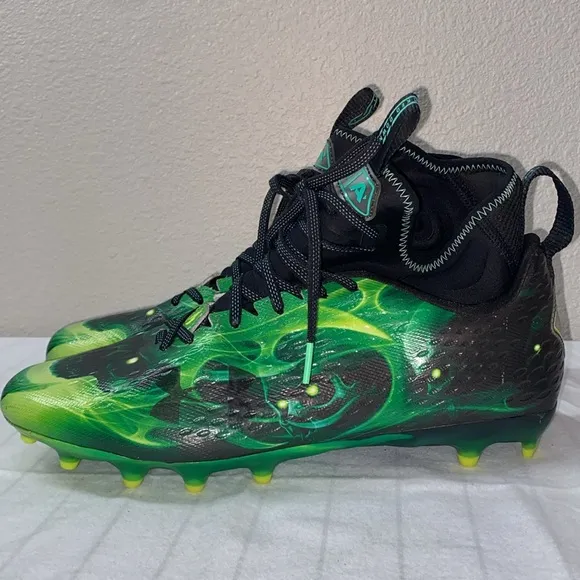 Under Armour Men's Spotlight Lux MC Le Mid Football Cleats - Black &amp; Green -SZ11