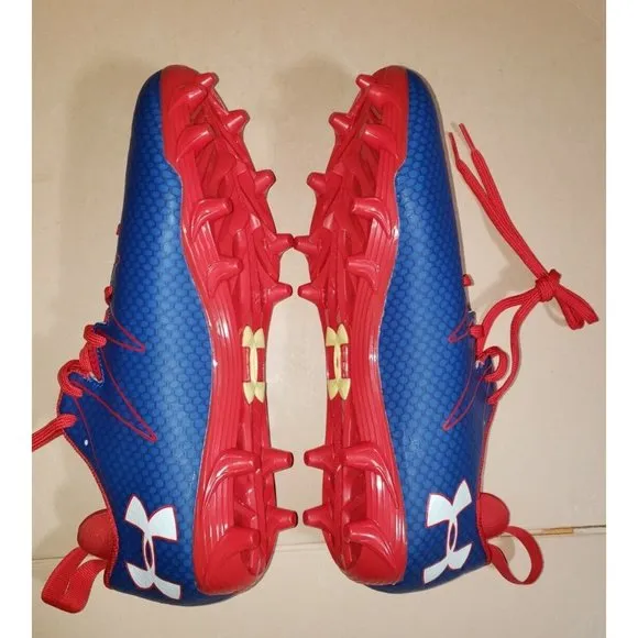 Under Armour Nitro Low Top Football Shoes Blue Red Men's Size 10 NWOB