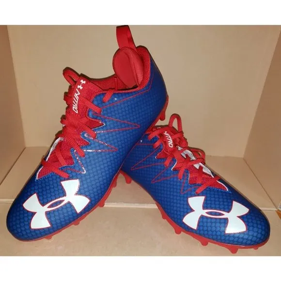 Under Armour Nitro Low Top Football Shoes Blue Red Men's Size 10 NWOB