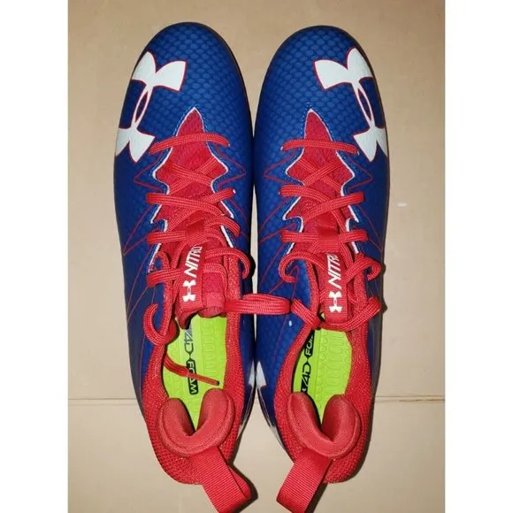 Under Armour Nitro Low Top Football Shoes Blue Red Men's Size 10 NWOB