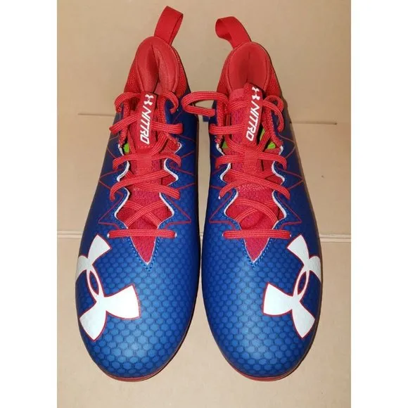 Under Armour Nitro Low Top Football Shoes Blue Red Men's Size 10 NWOB