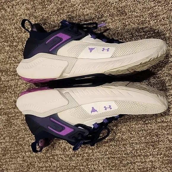 Under Armour Project Rock 5 disrupt Training Shoes White and Purple size 10